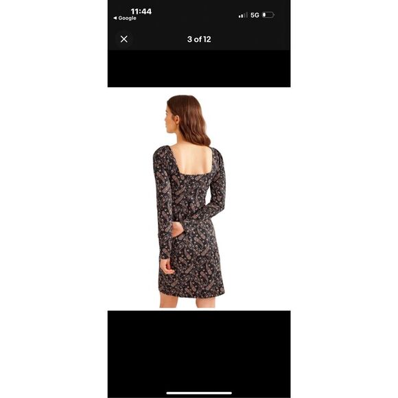 BODEN Paisley Sweetheart Neck Long Sleeve Cotton Blend Dress - Picture 3 of 5